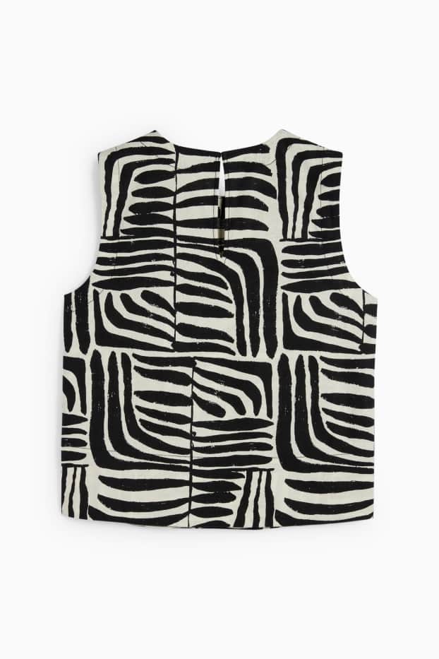 Women - Blouse top - linen blend - patterned - black / beige