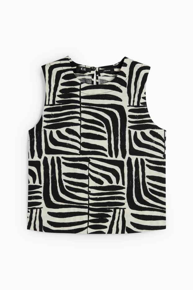 Women - Blouse top - linen blend - patterned - black / beige