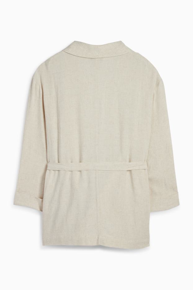Damen - Longblazer mit Leinen-Anteil - Relaxed Fit - hellbeige