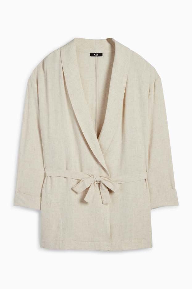 Damen - Longblazer mit Leinen-Anteil - Relaxed Fit - hellbeige