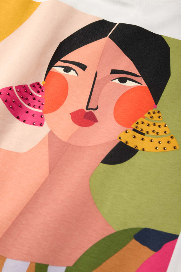 Dona - Samarreta de mànigues curtes amb pedres d’estràs - regular fit - blanc