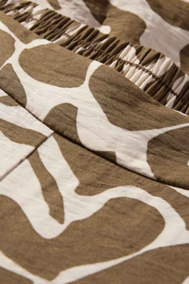 Donna - Pantaloni di stoffa - vita alta - gamba ampia - a fiori - beige / marrone