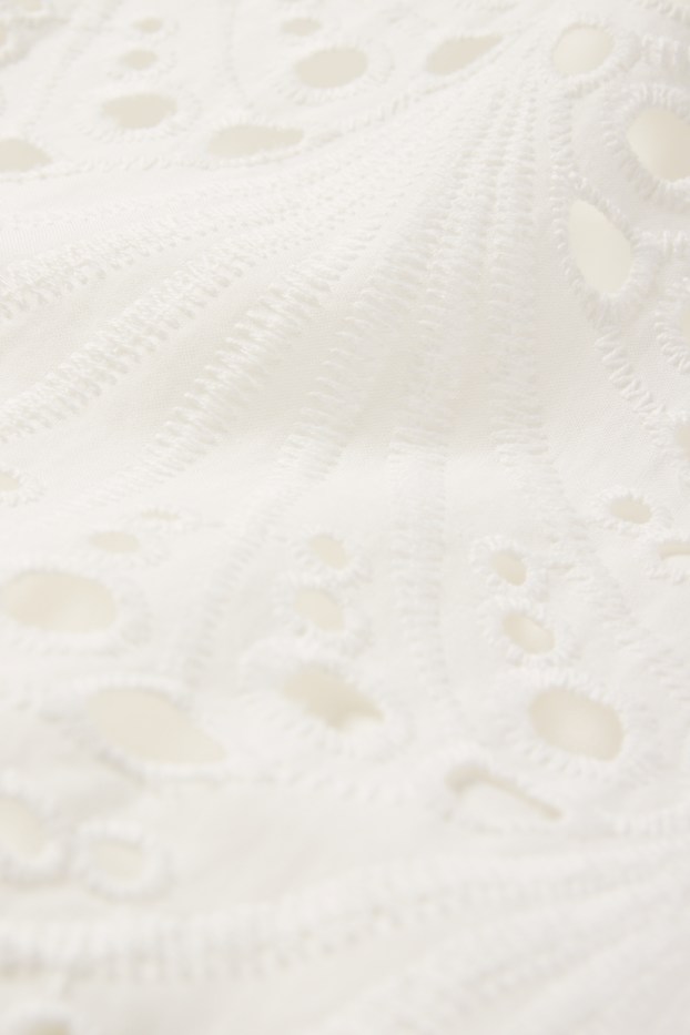 Damen - A-Linien Kleid - Broderie Anglaise - weiß