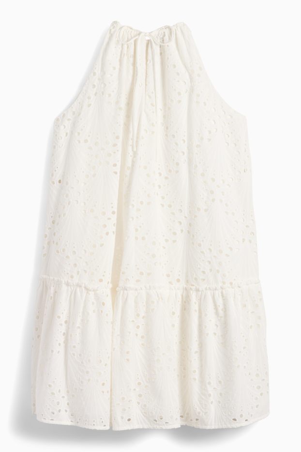 Damen - A-Linien Kleid - Broderie Anglaise - weiß