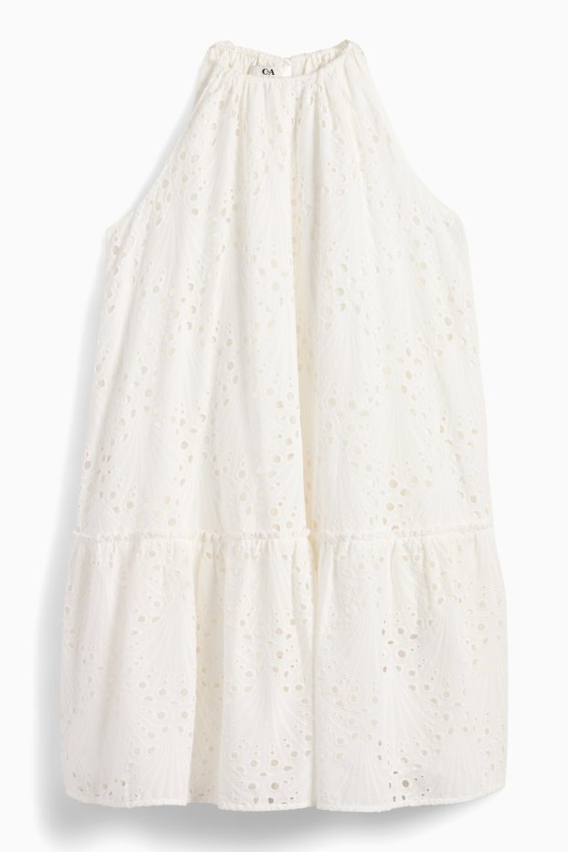 Damen - A-Linien Kleid - Broderie Anglaise - weiß