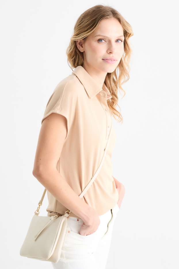 Dames - Schoudertas met afneembare draagriem - imitatieleer - licht beige