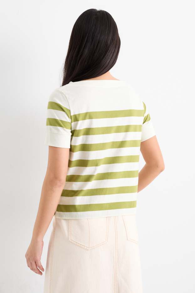Dámské - Tričko - relaxed fit - pruhované - bílá/zelená