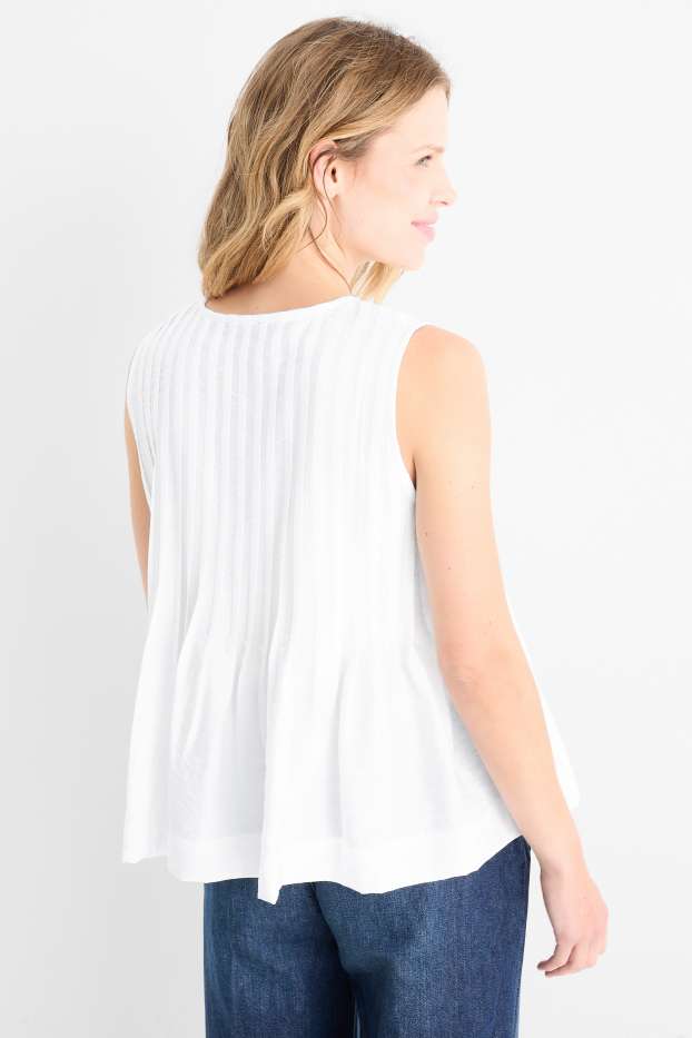 Dámské - Plisovaná halenka bez rukávů - bílá