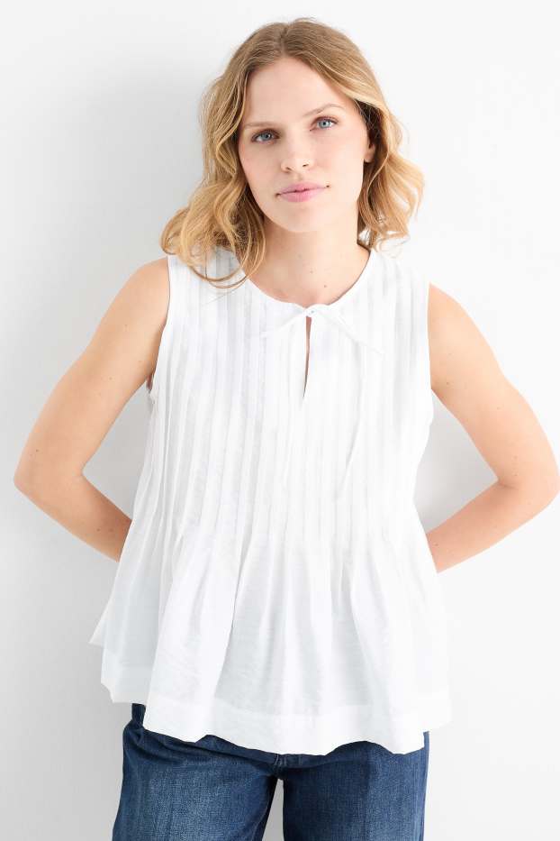 Dámské - Plisovaná halenka bez rukávů - bílá