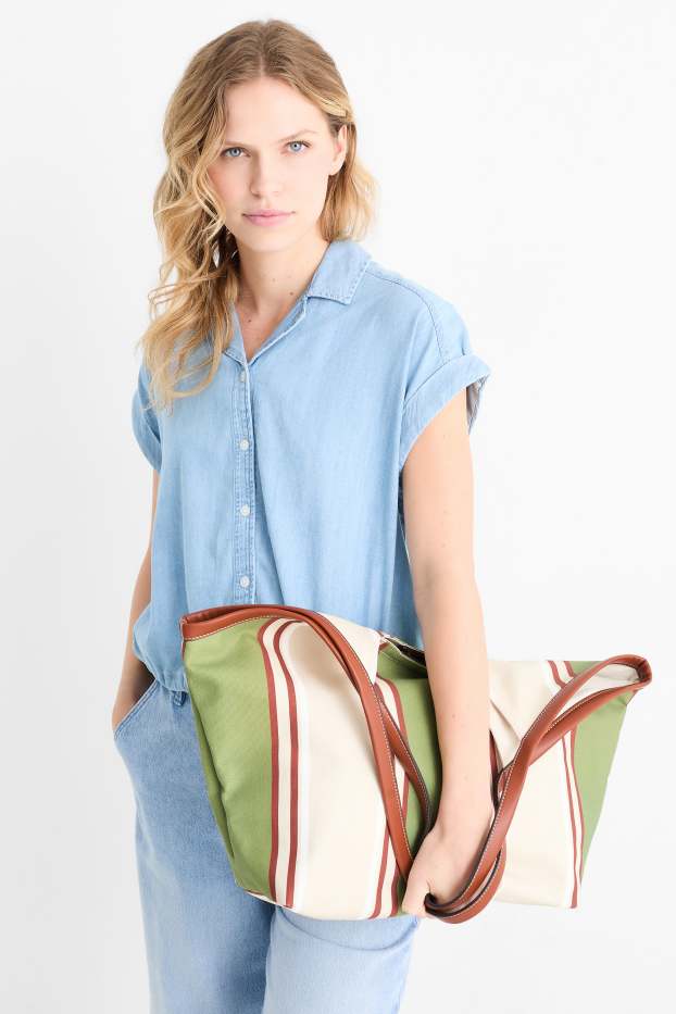 Femmes - Grand cabas - à rayures - vert