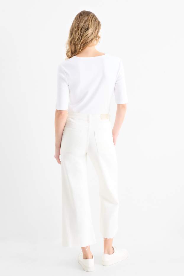 Femmes - Wide leg jean court - mid waist - blanc