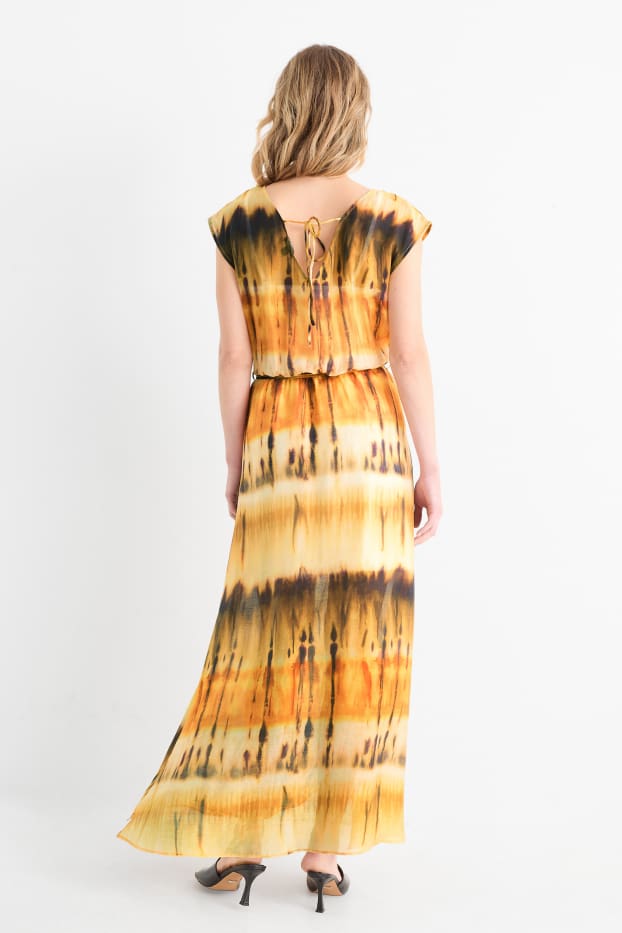 Donna - Vestito con spacco - fantasia - arancione