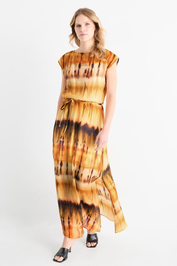 Donna - Vestito con spacco - fantasia - arancione