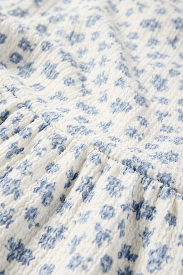 Enfants filles - Robe - à fleurs - texturée - bleu / blanc