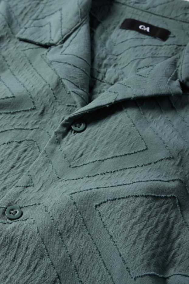 Pánské - Košile - loose fit - klopový límec - strukturovaná - zelená