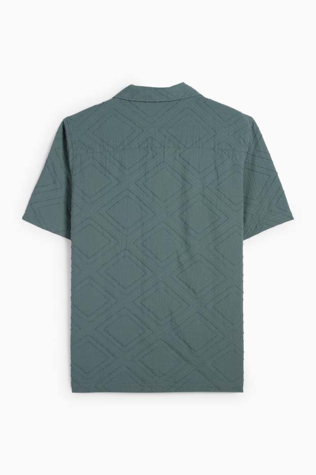 Pánské - Košile - loose fit - klopový límec - strukturovaná - zelená