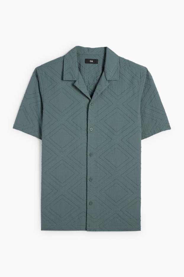 Pánské - Košile - loose fit - klopový límec - strukturovaná - zelená