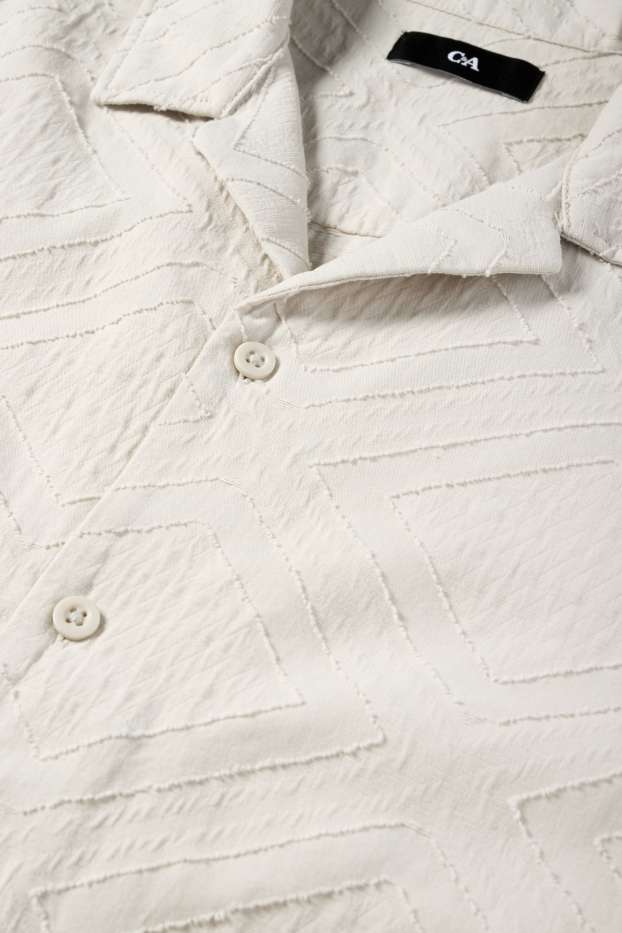 Men - Shirt - loose fit - lapel collar - textured - light beige