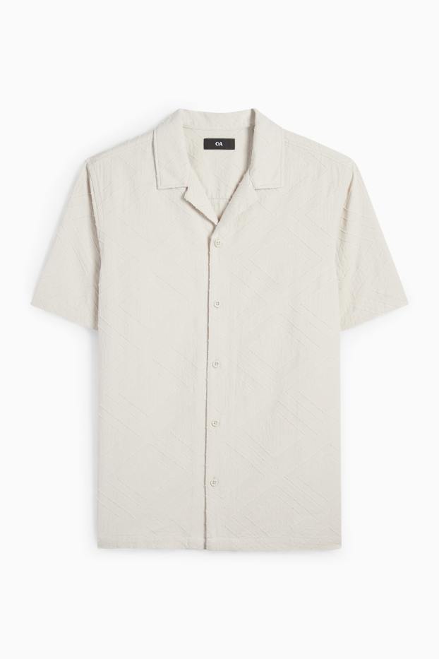Men - Shirt - loose fit - lapel collar - textured - light beige
