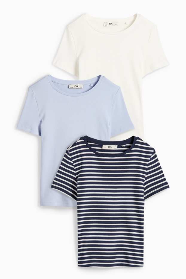 Kinder Mädchen - Multipack 3er - Kurzarmshirt - gerippt - dunkelblau