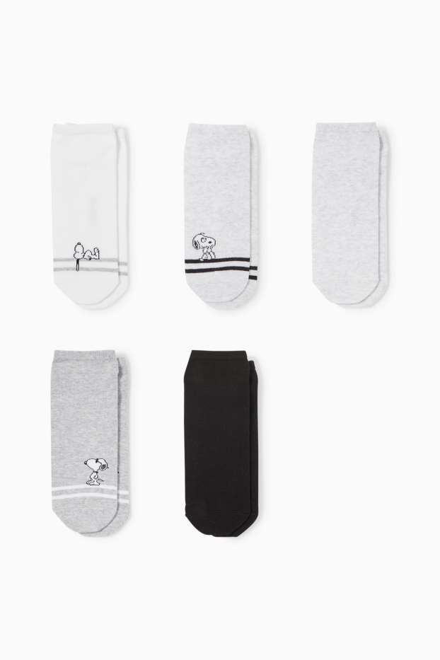 Women - Multipack of 5 - trainer socks with motif - Snoopy - light gray-melange