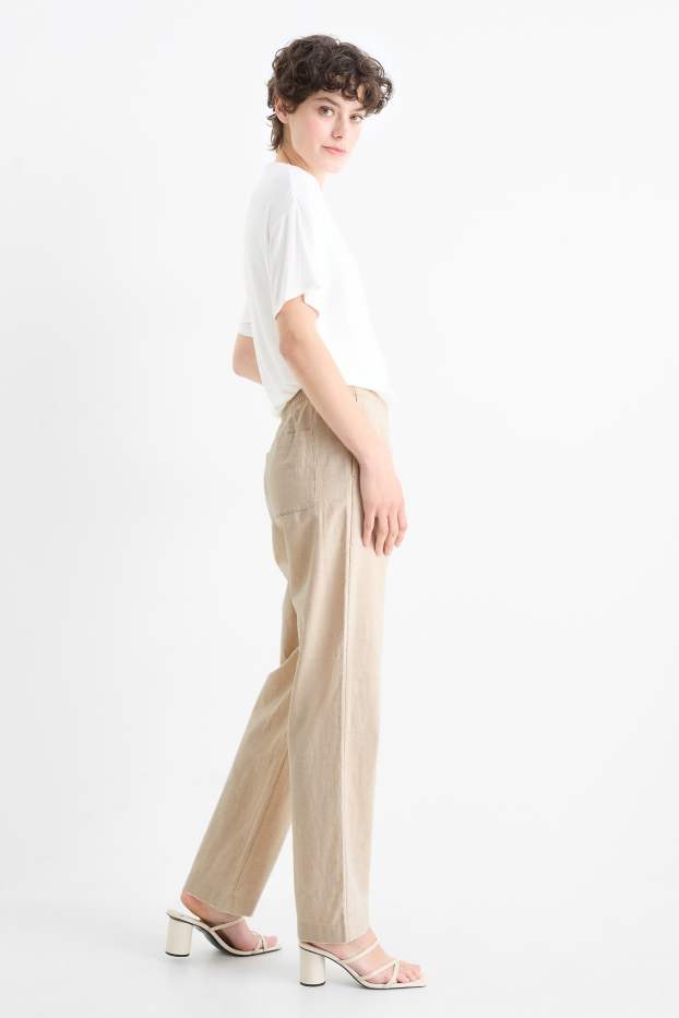Dames - Pantalon - high waist - straight fit - linnenmix - licht beige