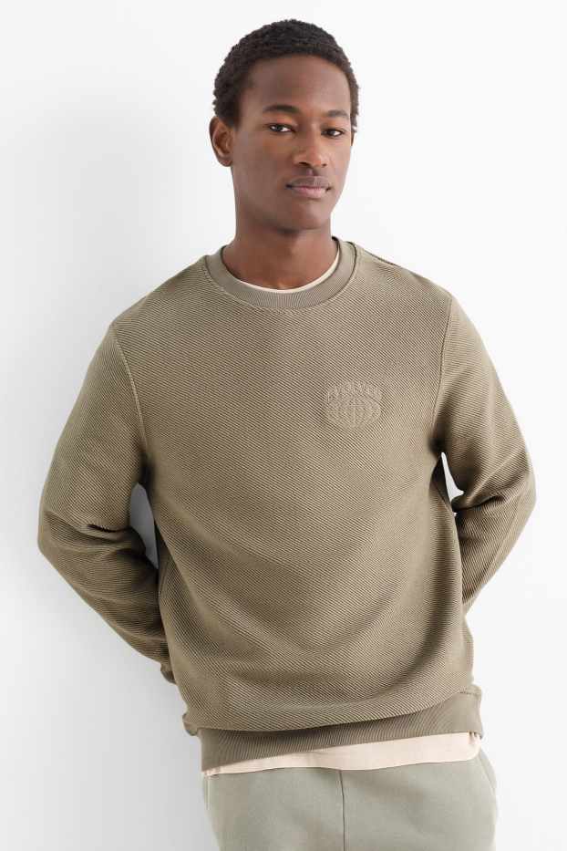 Pánské - Mikina - strukturovaná - khaki