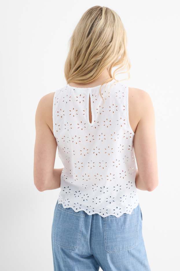 Dames - Blousetop - Broderie Anglaise - wit