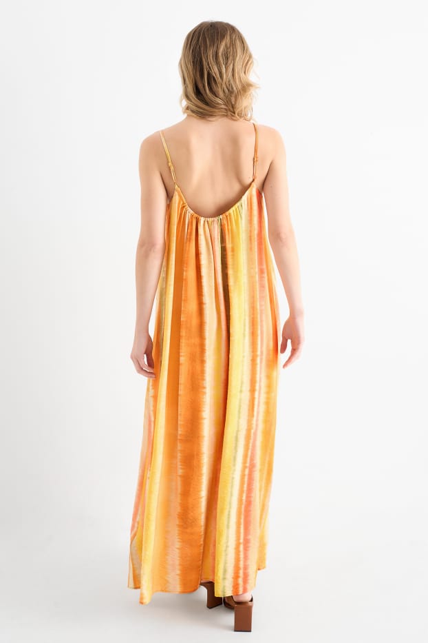 Damen - Maxi-Kleid - gestreift - hellorange