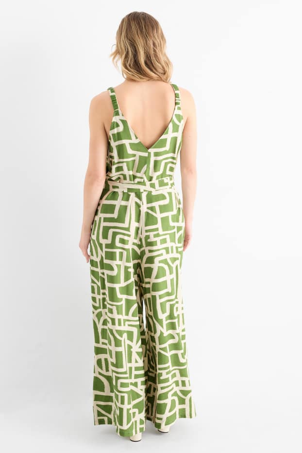 Femei - Salopetă - cu model - verde / bej