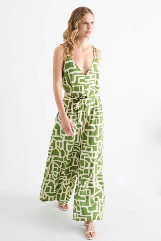 Femei - Salopetă - cu model - verde / bej