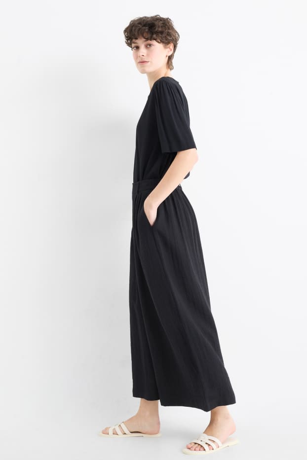 Femei - Pantaloni de stofă - talie înaltă - wide leg - negru