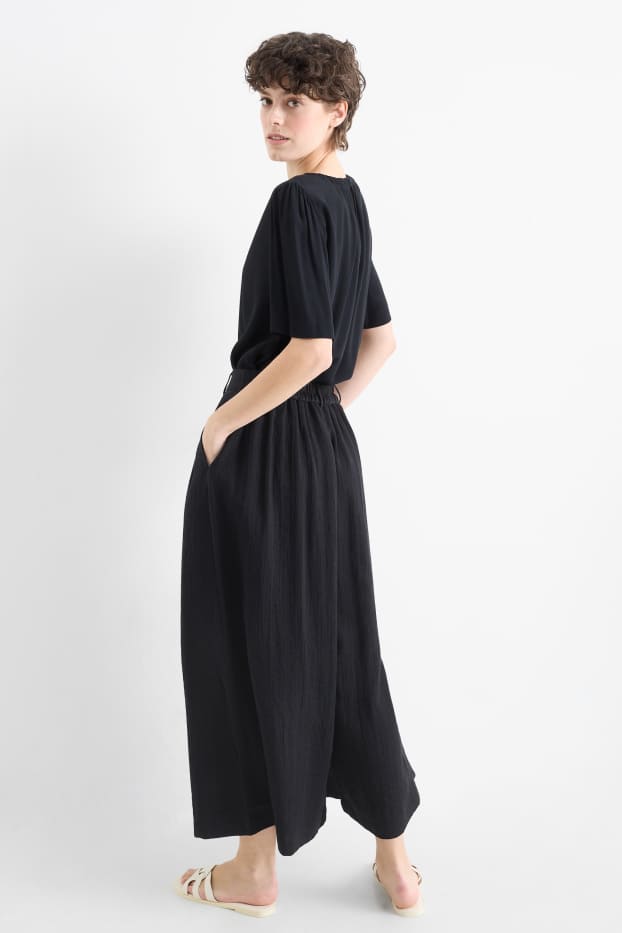 Femei - Pantaloni de stofă - talie înaltă - wide leg - negru