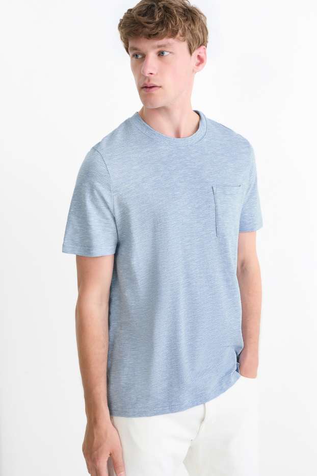 Hommes - T-shirt - regular fit - à rayures - blanc / bleu clair