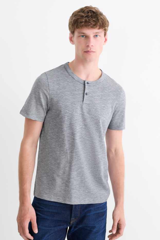 Uomo - Maglia serafino - regular fit - a righe - tessuto tramato - blu / bianco