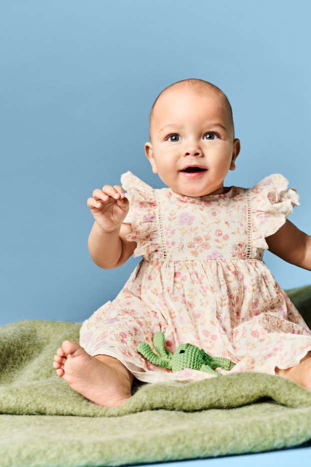 Baby Mädchen - Blümchen - Baby-Kleid - cremeweiss