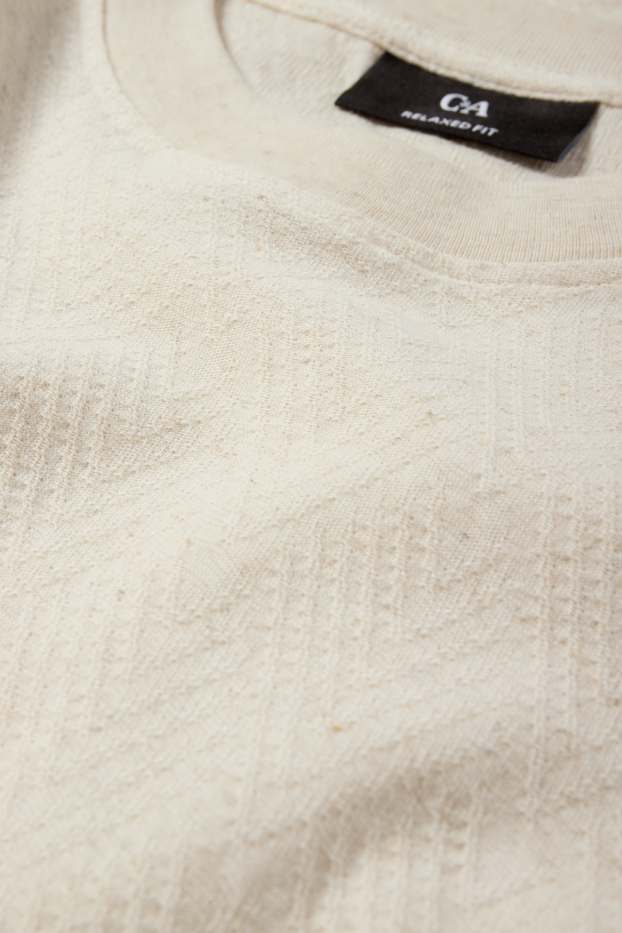 Heren - T-shirt - relaxed fit - met structuur - licht beige