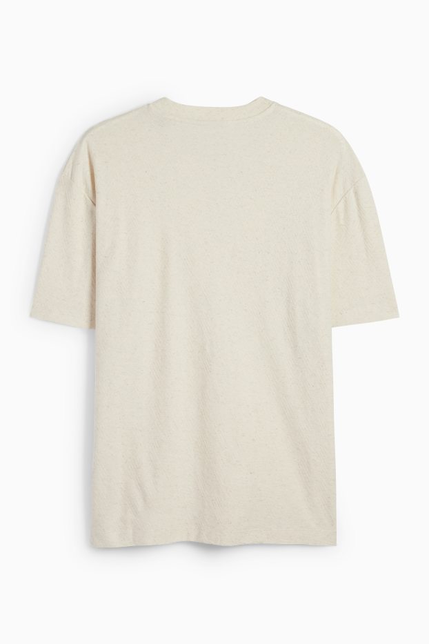 Heren - T-shirt - relaxed fit - met structuur - licht beige