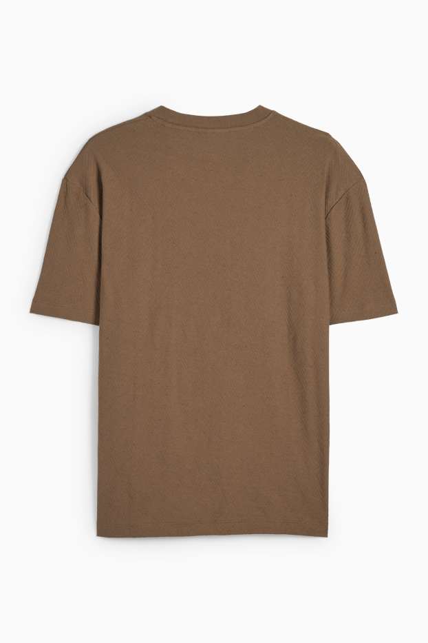 Heren - T-shirt - relaxed fit - met structuur - donkergroen