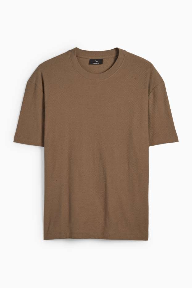 Heren - T-shirt - relaxed fit - met structuur - donkergroen