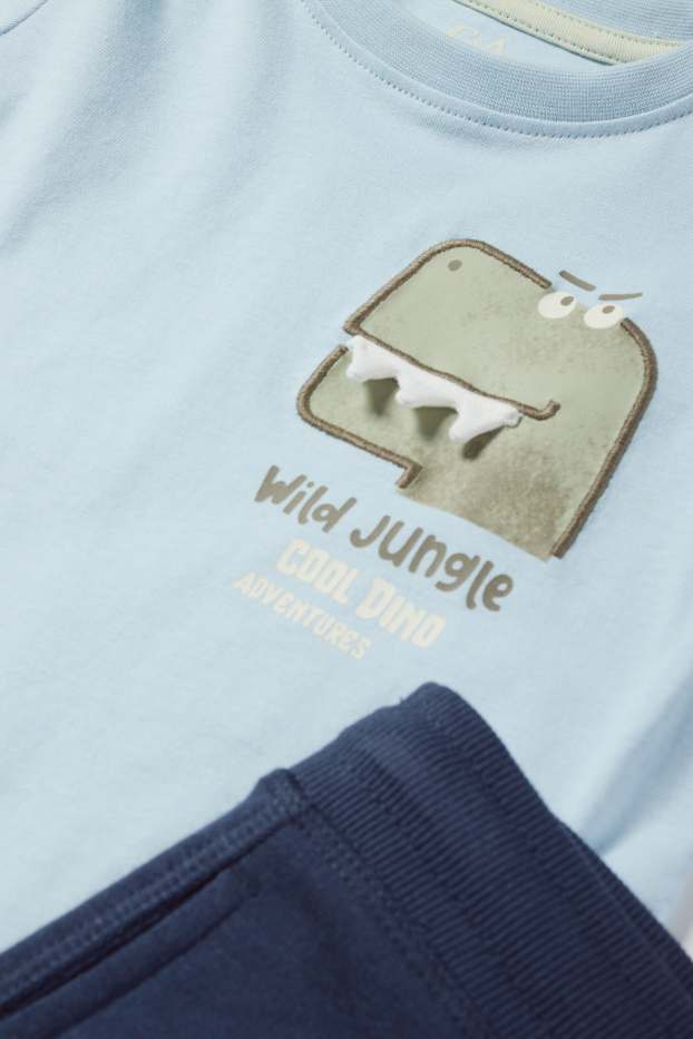 Children Boys - Dinosaur - set - short sleeve T-shirt and sweat shorts - 2 piece - light blue