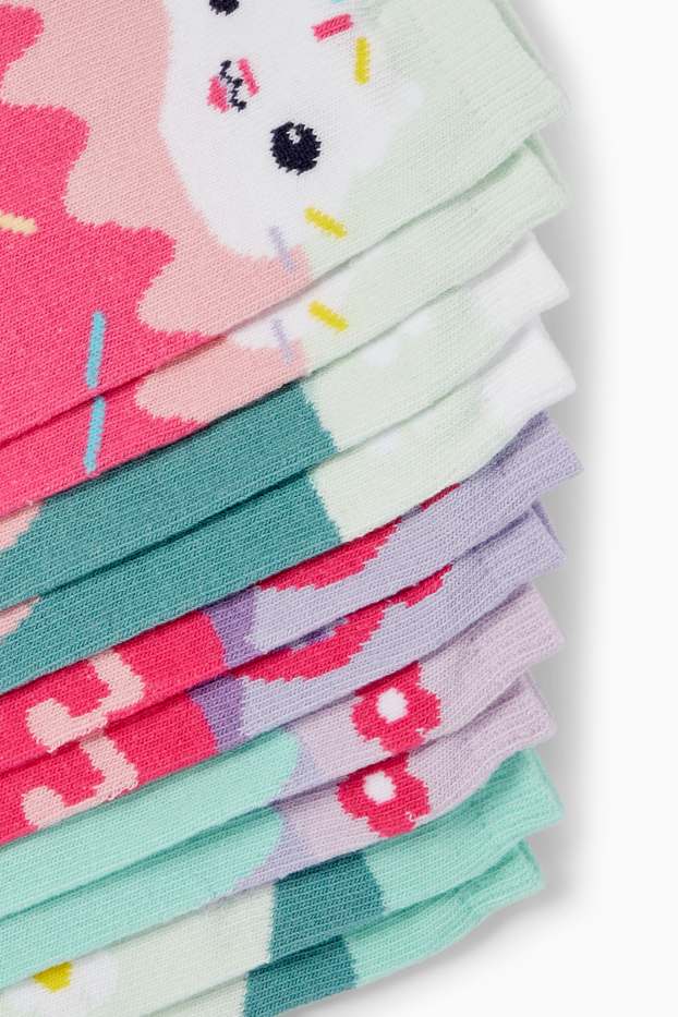 Kinderen: meisjes - Set van 5 paar - Gabby's Dollhouse - sneakersokken met motief - fuchsiarood