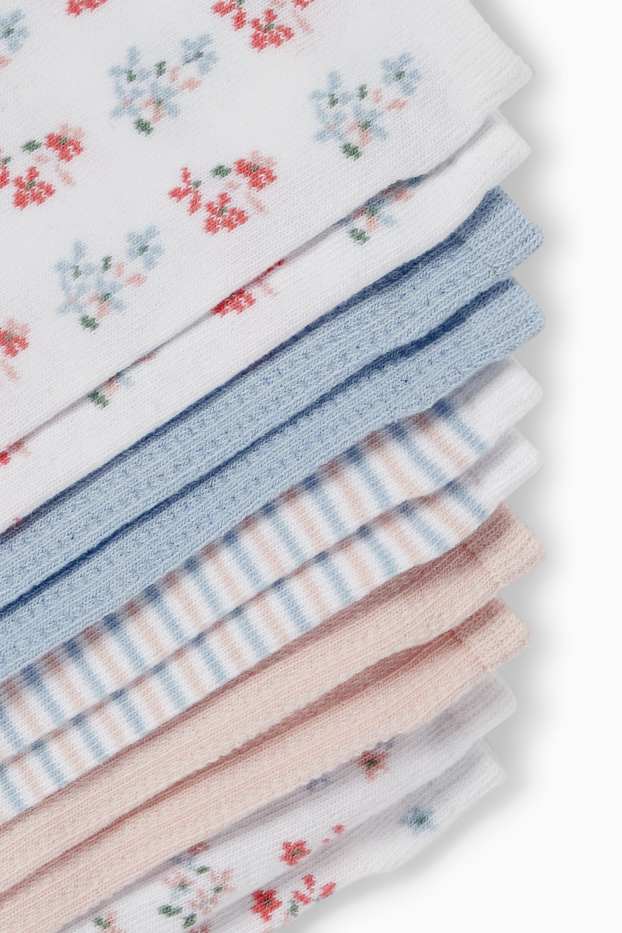 Damen - Multipack 5er - Sneakersocken - geblümt - cremeweiß
