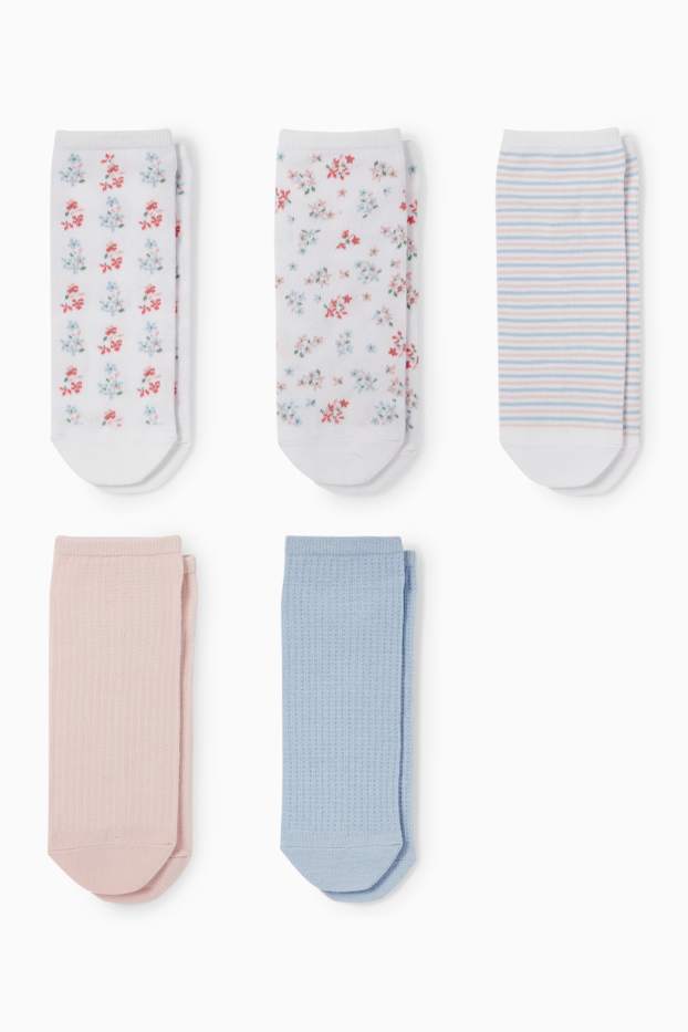 Damen - Multipack 5er - Sneakersocken - geblümt - cremeweiß