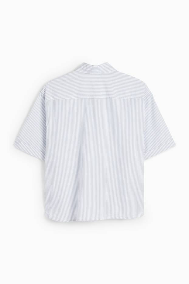 Damen - Bluse - gestreift - weiss / hellblau