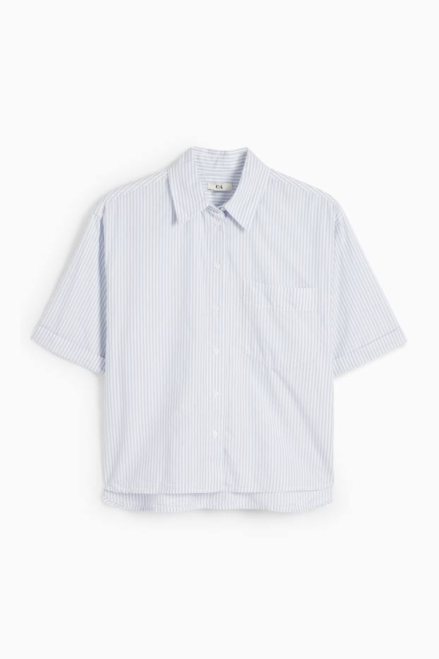 Damen - Bluse - gestreift - weiss / hellblau