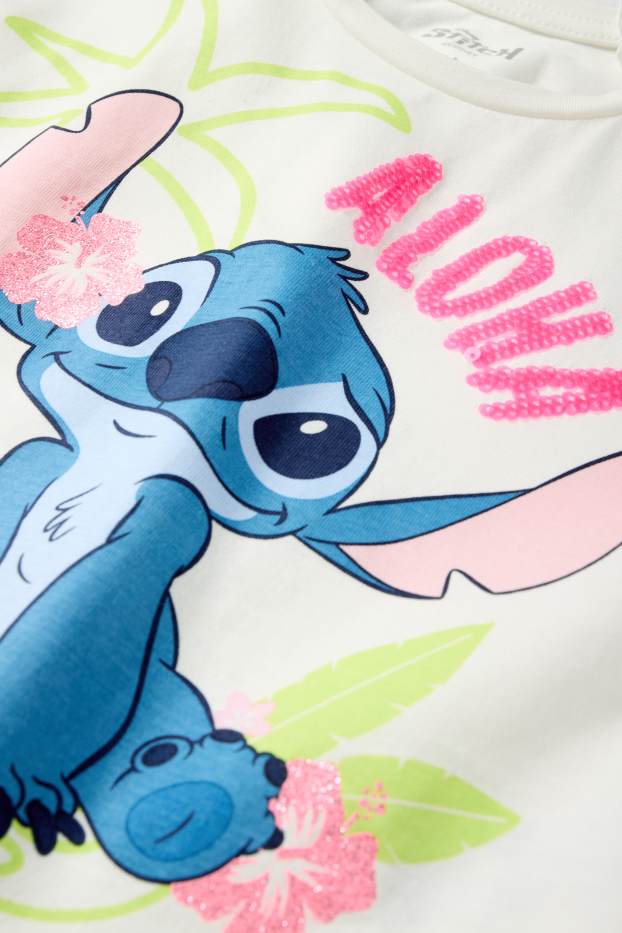 Dzieci dziewczynki - Lilo i Stitch - koszulka z krótkim rękawem z frędzlami - biały