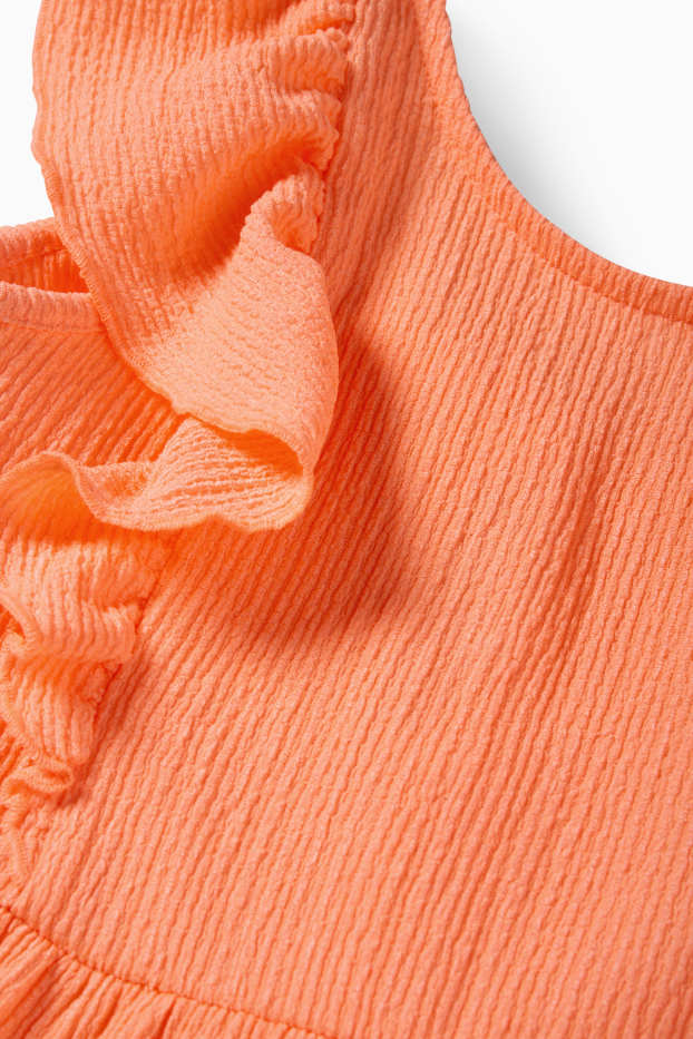 Kinderen: meisjes - Jurk - met structuur - neon oranje