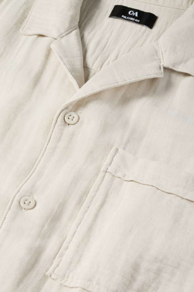 Bărbați - Cămașă din muselină - relaxed fit - guler cu rever - bej deschis