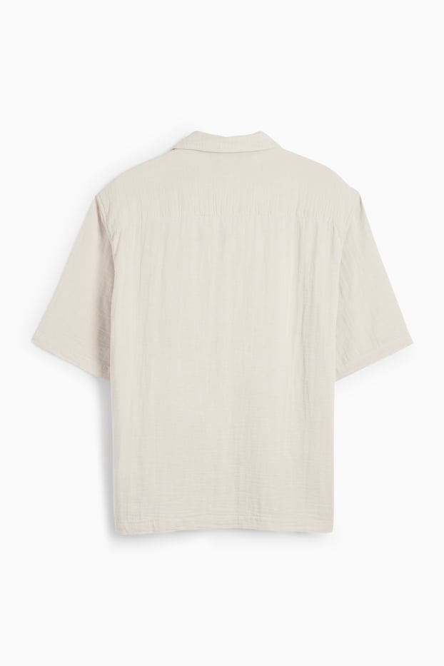 Bărbați - Cămașă din muselină - relaxed fit - guler cu rever - bej deschis